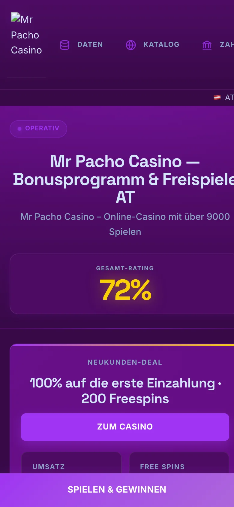 Mr Pacho Casino mobile lobby screenshot