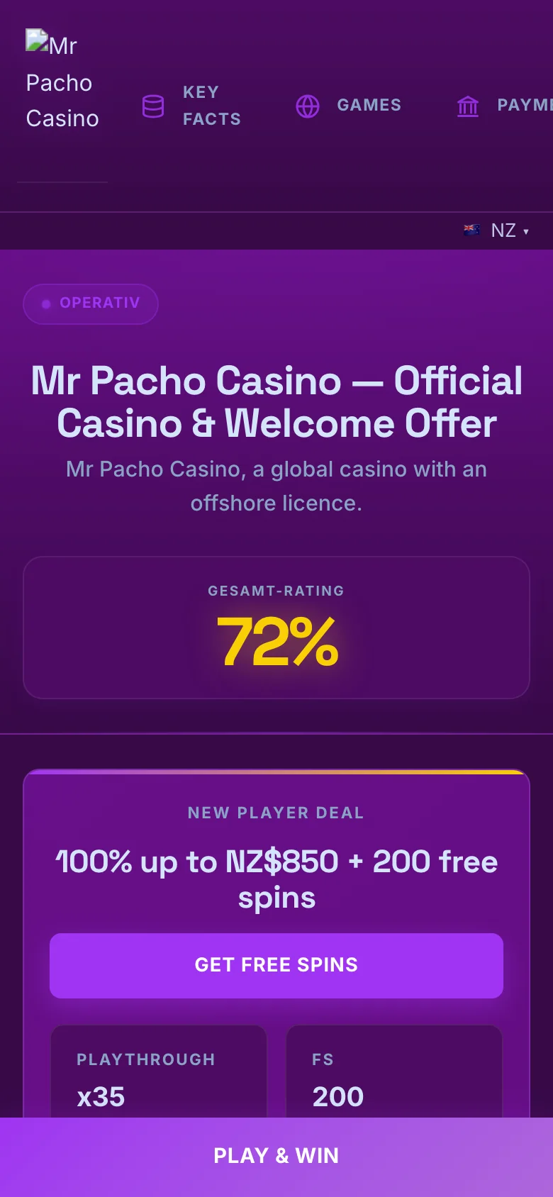 Mr Pacho Casino mobile lobby screenshot